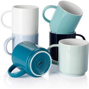 imageSweese Stackable Coffee Mugs  10 Oz Porcelain Cups for Specialty Coffee Drinks Cappuccino Cafe Mocha Latte and tea Set of 6 Cool Assorted ColorsMulticolor