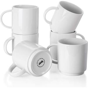 imageSweese Stackable Coffee Mugs  10 Oz Porcelain Cups for Specialty Coffee Drinks Cappuccino Cafe Mocha Latte and tea Set of 6 Cool Assorted ColorsWhite