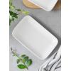 imageSweese 8 Inch Rectangular Salad Plates Porcelain Dessert Plates Small White Serving Trays for Salad Fruit Sushi Appetizer and Parties  Stackable Set of 6 WhiteWhite