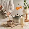 imageSweese Ceramic Teapot Beaded Retro Flower Glaze 1100ml37 oz Large Tea Pot for Loose Tea or Bags Enough for 4 Cups Nebula AmberNebula Amber