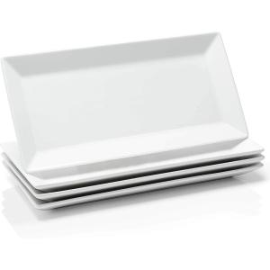 imageSweese 12 Inch White Serving Platters Porcelain Rectangular Plates White Serving Trays for Parties  Stackable Set of 412 Inch