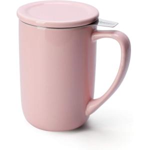 imageSweese 16 OZ Porcelain Tea Mug with Infuser and Lid Loose Leaf Tea Cup Gifts for Tea Lover TurquoisePink