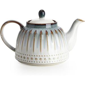imageSweese Ceramic Teapot Beaded Retro Flower Glaze 1100ml37 oz Large Tea Pot for Loose Tea or Bags Enough for 4 Cups Nebula AmberNebula Blue