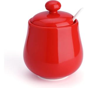 imageSweese 12 Ounce Porcelain Sugar Bowl Sugar Canister with Spoon and Lid for Home and Kitchen Red  481104