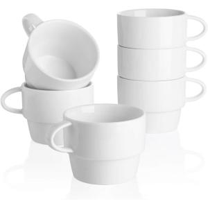 imageSweese Porcelain Cappuccino Cups  Stackable Coffee Cups  6 Ounce for Specialty Coffee Drinks Cappuccino Mocha and Tea  Set of 6 White38 Inch
