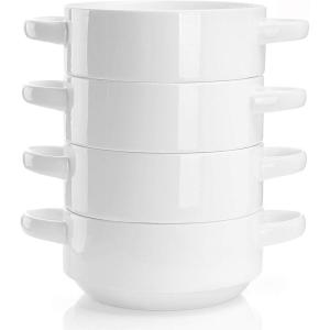 imageSweese Porcelain Soup Bowls with Handles 20 Ounce French Onion Soup Bowls Stackable Serving Bowls Oven Safe for Chili Beef Stew Oven Microwave Dishwasher Safe Set of 4 Gift WhiteWhite