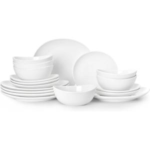 imageSweese 18Piece Dinnerware Sets for 6 Porcelain Plates and Bowls Set Scratch Resistant Dishes Microwave and Oven Safe Dishware Snow WhiteSnow White