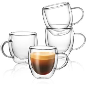 imageSweese 5oz Double Wall Glass Espresso Cups Set of 4 Clear Glass Espresso Shot Cups Perfect for Cappuccino Latte Tea