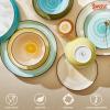 imageSweese Plates and Bowls Sets 18 Piece Dinnerware Set Porcelain Round Dinner Set for 6 Scratch Resistant Dishes Set Dishwasher and Oven Microwave Safe Handpainted Swirl Dishware Sets Assorted GreenAssorted Green Colors