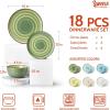 imageSweese Plates and Bowls Sets 18 Piece Dinnerware Set Porcelain Round Dinner Set for 6 Scratch Resistant Dishes Set Dishwasher and Oven Microwave Safe Handpainted Swirl Dishware Sets Assorted GreenAssorted Green Colors