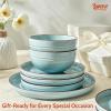 imageSweese Porcelain Dinnerware Sets Service for 618 pcs Handcrafted Glaze Plates and Bowls Sets Modern Shape Embossed Dinner Set Scratch Resistant Dishwasher Safe Ceramic Dish Set Gradient Blue
