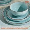 imageSweese Porcelain Dinnerware Sets Service for 618 pcs Handcrafted Glaze Plates and Bowls Sets Modern Shape Embossed Dinner Set Scratch Resistant Dishwasher Safe Ceramic Dish Set Gradient Blue