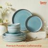 imageSweese Porcelain Dinnerware Sets Service for 618 pcs Handcrafted Glaze Plates and Bowls Sets Modern Shape Embossed Dinner Set Scratch Resistant Dishwasher Safe Ceramic Dish Set Gradient Blue