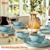imageSweese Porcelain Dinnerware Sets Service for 618 pcs Handcrafted Glaze Plates and Bowls Sets Modern Shape Embossed Dinner Set Scratch Resistant Dishwasher Safe Ceramic Dish Set Gradient Blue
