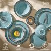 imageSweese Porcelain Dinnerware Sets Service for 618 pcs Handcrafted Glaze Plates and Bowls Sets Modern Shape Embossed Dinner Set Scratch Resistant Dishwasher Safe Ceramic Dish Set Gradient Blue
