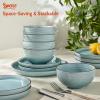 imageSweese Porcelain Dinnerware Sets Service for 618 pcs Handcrafted Glaze Plates and Bowls Sets Modern Shape Embossed Dinner Set Scratch Resistant Dishwasher Safe Ceramic Dish Set Gradient Blue