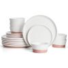 imageSweese Plates and Bowls Set Porcelain Dinnerware Sets for 6 18 Pieces Handcrafted Glaze Dishes Chip and Scratch Resistant Microwave Oven ampamp Dishwasher Safe Dishwasher Safe White ampamp Pink 