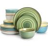 imageSweese Plates and Bowls Sets 18 Piece Dinnerware Set Porcelain Round Dinner Set for 6 Scratch Resistant Dishes Set Dishwasher and Oven Microwave Safe Handpainted Swirl Dishware Sets Assorted GreenAssorted Green Colors
