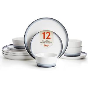 imageSweese 12 Piece Dinnerware Sets for 4  Porcelain Plates and Bowls Set  Scratch Resistant Dishwasher and Oven Safe Round Dinner Sets  Dish Sets White and Blue Gradient