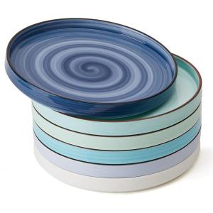 imageSweese 78 Inch Porcelain Dessert Plates Set of 6  Gradient Salad Plates Microwave ampamp Dishwasher Safe ScratchResistant Elegant HighEdge Design for Appetizers Cakes Pasta  NeutralCool Assorted Colors