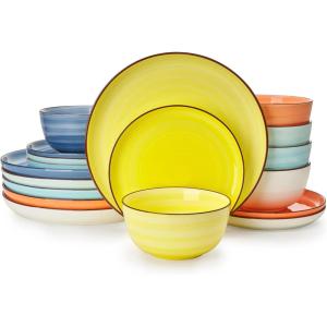 imageSweese Plates and Bowls Sets 18 Piece Dinnerware Set Porcelain Round Dinner Set for 6 Scratch Resistant Dishes Set Dishwasher and Oven Microwave Safe Handpainted Swirl Dishware Sets Assorted GreenAssorted Colors