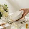 imageSweese Porcelain Dinnerware Sets for 4 12 Pieces Handcrafted Embossed Plates and Bowls Set with Rustic Terracotta Underside Scratch Resistant Dishes Set Dishwasher ampamp Microwave Safe White