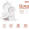imageSweese Porcelain Dinnerware Sets for 4 12 Pieces Handcrafted Embossed Plates and Bowls Set with Rustic Terracotta Underside Scratch Resistant Dishes Set Dishwasher ampamp Microwave Safe White
