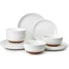 imageSweese Porcelain Dinnerware Sets for 4 12 Pieces Handcrafted Embossed Plates and Bowls Set with Rustic Terracotta Underside Scratch Resistant Dishes Set Dishwasher ampamp Microwave Safe White
