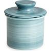 imageSweese HandPainted Butter Crock with Water  French Butter Keeper Crock with Lid for Countertop Artistic Design Dishwasher ampamp Microwave Safe GiftReadyLight GreyDark Blue