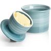imageSweese HandPainted Butter Crock with Water  French Butter Keeper Crock with Lid for Countertop Artistic Design Dishwasher ampamp Microwave Safe GiftReadyLight GreyDark Blue
