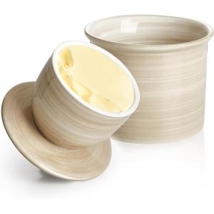 imageSweese HandPainted Butter Crock with Water  French Butter Keeper Crock with Lid for Countertop Artistic Design Dishwasher ampamp Microwave Safe GiftReadyLight GreyLightgrey