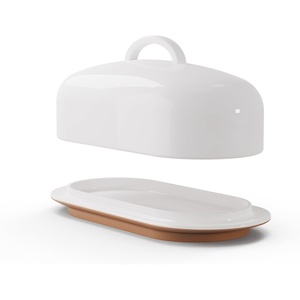 image:imageSweese Ceramic Butter Dish with Lid Small 6 White Butter Dish with EasyLift Handle Microwave amp Dishwasher Safe Butter Tray Container for CountertopBrown