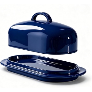 image:imageSweese Ceramic Butter Dish with Lid Small 6 White Butter Dish with EasyLift Handle Microwave amp Dishwasher Safe Butter Tray Container for CountertopNavy