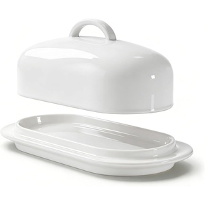 image:imageSweese Ceramic Butter Dish with Lid Small 6 White Butter Dish with EasyLift Handle Microwave amp Dishwasher Safe Butter Tray Container for CountertopWhite