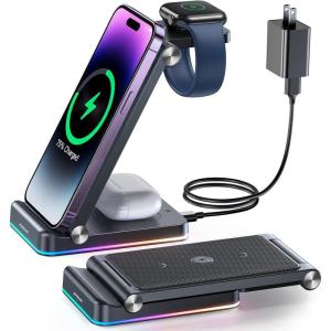 image3 in 1 Wireless Charging Station Fast Wireless Charger Stand for iPhone 1615141312 X Pro Max ampamp Apple WatchFoldable ampamp Double Coil Compatible with Apple Watch Ultra 8765 Airpods 23Pro