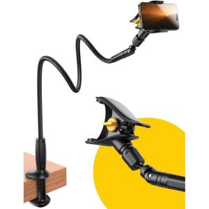 imageJOYROOM Gooseneck Phone Holder for Bed Upgrade Safety Lock Flexible Long Arm Phone Stand for Desk 720 Adjustable Overhead Phone Mount for iPhone 16 ampamp All 47quot DevicesCarbon Black
