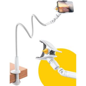 imageJOYROOM Gooseneck Phone Holder for Bed Upgrade Safety Lock Flexible Long Arm Phone Stand for Desk 720 Adjustable Overhead Phone Mount for iPhone 16 ampamp All 47quot DevicesWhite