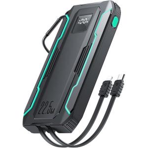 imageJOYROOM Portable Charger 10000mAh 4 Outputs Fast Charging Portable Power Bank with Built in Cable 225W PD Battery Pack with Flashlight and Carabiner for iPhone 1615141312Samsung S23 S22 Google