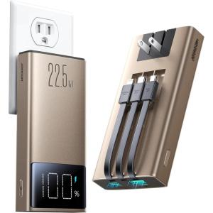 imageJOYROOM Portable Charger 10000mAh Power Bank with Builtin Cables and AC Wall Plug PD 225W Fast Charging Battery Pack Compatible with iPhone iPad and Tablet GoldGold