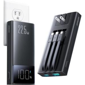 imageJOYROOM Portable Charger 10000mAh Power Bank with Builtin Cables and AC Wall Plug PD 225W Fast Charging Battery Pack Compatible with iPhone iPad and Tablet GoldBlack