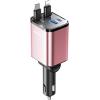 imageSuper Compact Retractable Car Charger 4 in 1 69W Car Charger USB C iPhone 16 Car Charger Fast Charging Car Accessories Car Phone Charger Adapter for iPhone 15 Pro Max Pixel RedPink