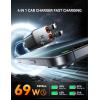 imageSuper Compact Retractable Car Charger 4 in 1 69W Car Charger USB C iPhone 16 Car Charger Fast Charging Car Accessories Car Phone Charger Adapter for iPhone 15 Pro Max Pixel RedBlack