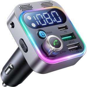 image2022 Bluetooth 53 FM Transmitter for Car JOYROOM Stronger Dual Mics ampamp HiFi Deep Bass Sound  48W PDampampQC30 Bluetooth Car Adapter HandsFree Calling Larger LED AUX Output ampamp U DiskGraphite black