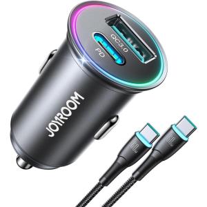 image60W Fast Car Charger Mini Car Charger Adapter Fast Charging Cigarette Lighter Adapter Dual Port Car Charger with 40inch Cable USB C Car Charger for iPhone 161514131211 Samsung S24S23S2260WBLACK