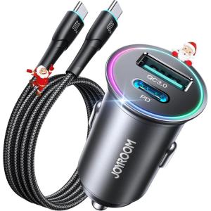 image60W Fast Car Charger Mini Car Charger Adapter Fast Charging Cigarette Lighter Adapter Dual Port Car Charger with 40inch Cable USB C Car Charger for iPhone 161514131211 Samsung S24S23S22Black