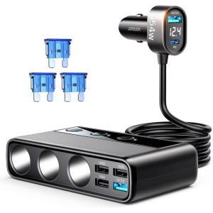 image9 in 1 Cigarette Lighter Splitter JOYROOM 154W Cigarette Lighter Adapter with PDQC 30  2 Charge33FT Cable 12V24V Independent Switches DC Cigarette Outlet Car Charger for All Car Devices
