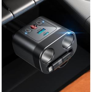 imageJOYROOM 5 in 1 Car Cigarette Lighter Adapter 160W Fast Charging Car Charger Adapter 2Socket Cigarette Lighter Splitter Retractable Car Charger for iPhone Android All Car DevicesBlack