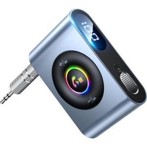 imageJOYROOM Bluetooth 53 AUX Adapter for Car Long Battery Life Display Noise Cancelling Bluetooth Receiver for CarHome StereoWired HeadphonesHandsFree Call 22H Battery Life Metal