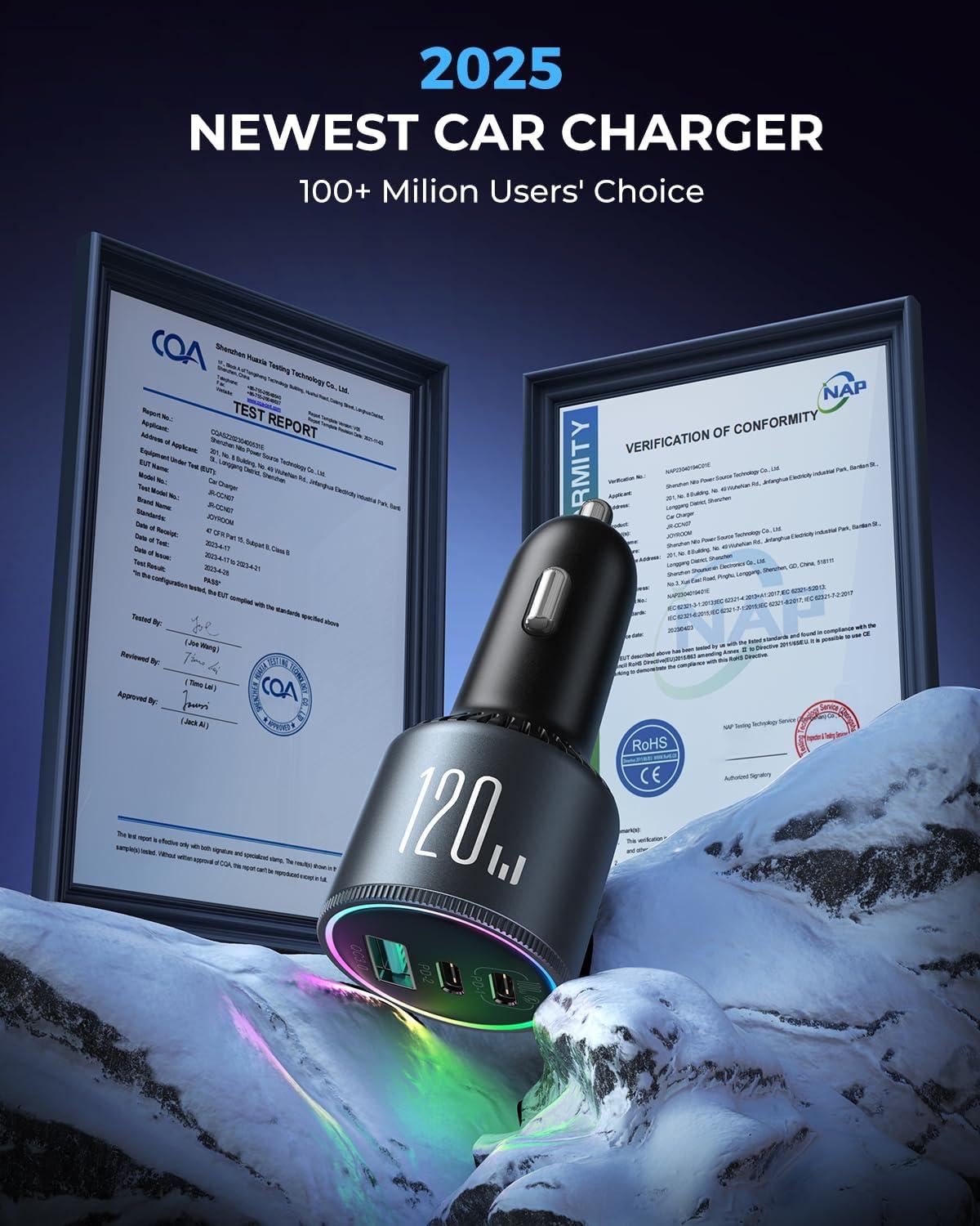 image120W Car Charger USB C for iPhone 16 Pro JOYROOM 3 Port Super Fast Car Charger Adapter PD100WPD35W Car Phone Charger Type C Fast Charging for iPhone 16 15 Pro Max Samsung S24 S23 iPad Laptop120WBLACK