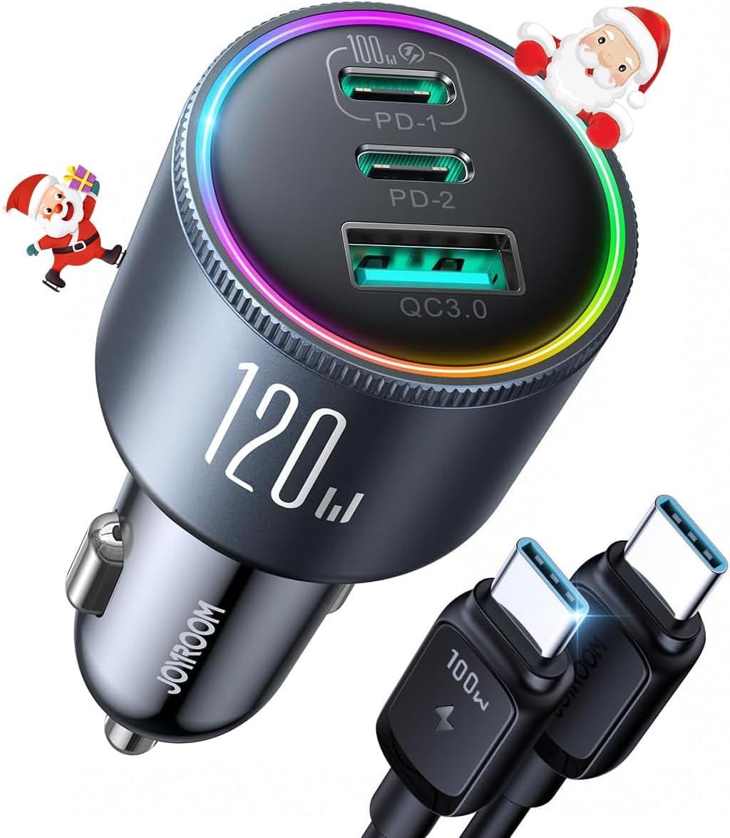 image120W Car Charger USB C for iPhone 16 Pro JOYROOM 3 Port Super Fast Car Charger Adapter PD100WPD35W Car Phone Charger Type C Fast Charging for iPhone 16 15 Pro Max Samsung S24 S23 iPad Laptop120WBLACK